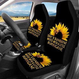 BIGCARJOB She's Sunshine Sunflower Car Seat Covers Full Set of 12 Pack Steering Wheel Cover for Women Gifts with Seat Belt Pads, Coasters,Vehicle Seat Cover,Fit Most Car SUV Van Truck