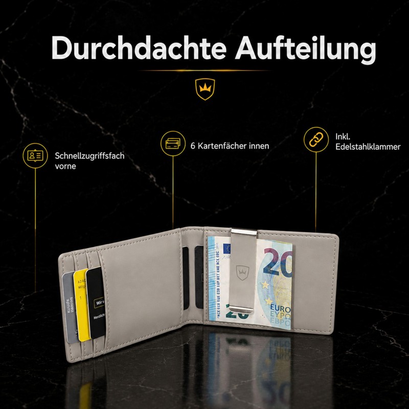 Kronenschein® Premium Men's Wallet with Money Clip, RFID Slim Wallet,