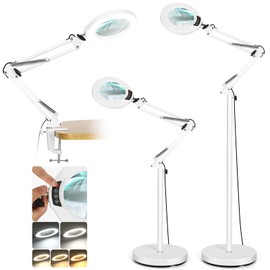 12X Magnifying Glass with Light and Stand, Krstlv LED 5 Color Modes, Stepless Dimmable Magnifying Floor Lamp, 3-in-1 Adjustable Swing Arm Lighted Magnifier Lamp with Clamp for Reading, Craft, Esthetic