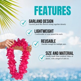 12 Pcs Hawaiian Garland Flower Lei Bulk, Tropical Flower Lei Hawaiian Lei Beach Hawaii Luau Alo Party Favors Decoration Birthday Party Supplies For Adults Kids (Hot Pink)