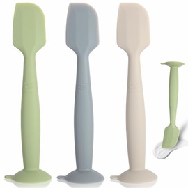 Baby Diaper Cream Spatula 3 Pack Diaper Spatulas Soft Silicone Diaper Cream Applicator Baby Butt Paste Spatula Brush with Suction Base,Full Size(Gray+