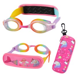 HYDROCOMFY Swim goggles for kids 3-6, Toddler swimming Goggles age 3-5, Rainbow Mermaid Unicorn Swimming Goggles for kids