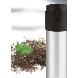 Puresigns PAO Teebecher mit Sieb Filtereinsatz Isolierbecher to-go Edelstahl 350ml Höhe ca. 20,50 cm schwarz-grün