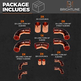 Line Set Copper Kit HVAC R 3/8 & 3/4 Line Set Copper Fittings Kit air condition, refrigeration, liquid line & suction lines tubing pipes for Central/Split A/C systems