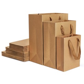 Brown Paper Bags with Handles, EUSOAR Handled Paper Bags, Small Medium and Large 3 Sizes Combination 30pcs, Recyclable Bags, Sturdy Kraft Bags, Business Bags, Handmade Paper Bags, Vertical Version