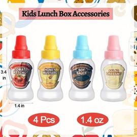 WXOIEOD 4 Pack Mini Ketchup Bottle for Lunch Box Lunches Accessories, Leak-Proof Condiment Squeeze Bottles Plastic Sauce Honey Salad Dressing Containers Bottle for Bento Box Picnic Travel, 1.4 oz