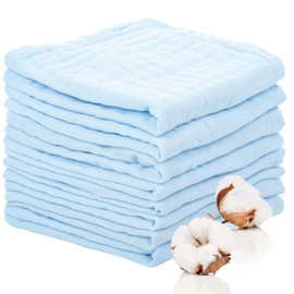 8 Pack Muslin Cloths for Baby, 12x12 Inch Muslin Squares Soft Burp Cloths 6 Layers Cotton Newborn Hand Washcloths Baby Wash Cloths Reusable Baby Towels(Blue)