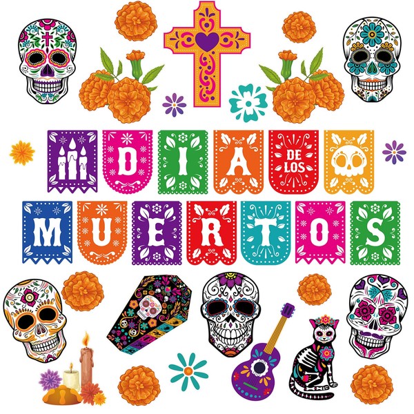 HOWAF 36 PCS Day of The Dead Bulletin Board Decorations,