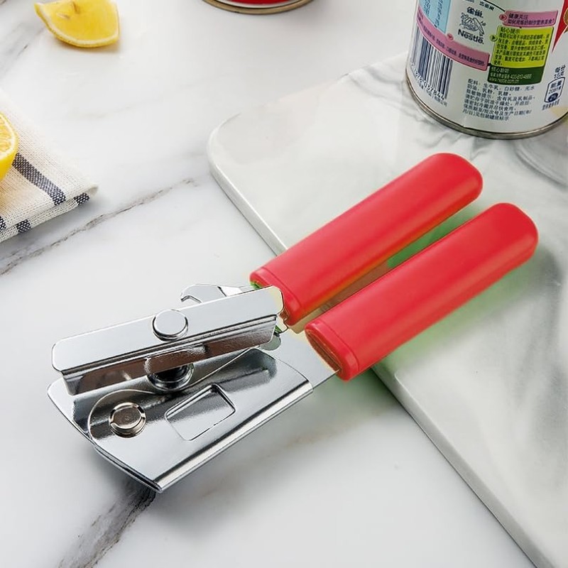 Simple Steel Can Opener - Sturdy Metal Manual Lid Opener,