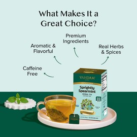 VAHDAM, Sprightly Spearmint Herbal Tea Bags (100 TB) Caffeine Free, Non-GMO | Sweet, Minty and Refreshing | Premium Ingredients | Eco-Friendly Individually Wrapped Tea Bags | Direct From Source