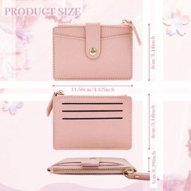AfitLulu Women's Card Holder with 4 Card Slots and Coin Compartment with Zip, Women's Small Purse, Women's Slim Wallet for Credit Cards, Business Cards, Coins, pink, Modern