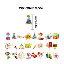 24 PCS Happy Birthday Cupcake Toppers Candy Fireworks Birthday Cupcake Picks for Celebrating Baby Shower Kids Birthday Party Supplies