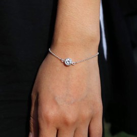 TseenYi Cubic Zirconia Solitaire Diamond Rhinestone Bracelet Boho Crystal Chain Bracelet Wedding Bridesmaid Bracelets Jewellery for Women and Girls (Silver, 1 Piece, Metal