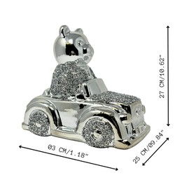 CRYSTAL CROWN Crushed Diamond Silver Bear on Car For Kids Gifts Home, Office Gifting Captivating Sparkle and Free-Standing Desks and Shelves - 25cm