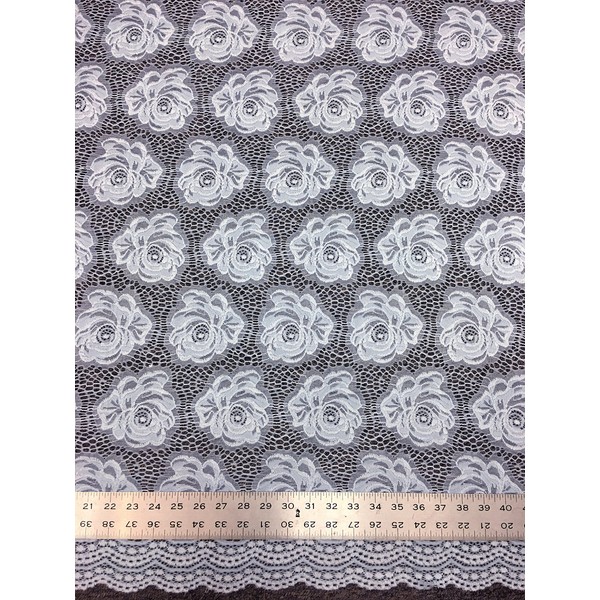 Flower Scallop Lace Non-Stretch Polyester Fabric (Light Sky Blue)