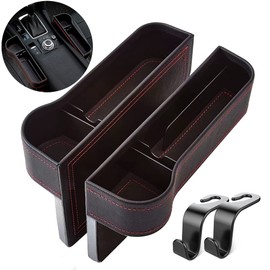 Caja organizadora de consola automática para asientos delanteros, almacenamiento de piel sintética de alta calidad con ganchos, bolsillo para