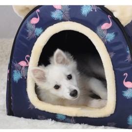 Dog Bed,2 Ways to Use,Indoor Pet House with Fluffy Mat,Removable and Washable Cover,Splash-Proof House and Non-Slip Bottom,for Large Dogs(2XL Flamingo)