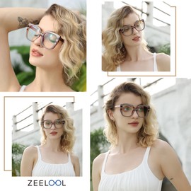 Zeelool Readers Stylish Oversized Square Reading Glasses Blue Light Blocking for Women Brenda ZOP02126 (Mauve, 0.5)