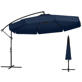 Tangkula 10FT Offset Hanging Umbrella with Cover, Patio Cantilever Umbrella w/ Easy Tilt Adjustment, Crank, Ruffled Edge, 8 Ribs, Sun-Protective Canopy, Heavy-Duty Outdoor Parasol for Pool Garden Deck (Navy)