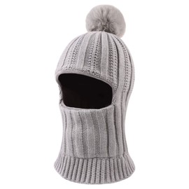 XIAOHAWANG Baby Winter Hat Boys Children's Hats Winter Polar Fleece Windproof Cold Protection Knitted Hat Boys Warm Beanie with Bobble for Children Baby, gray