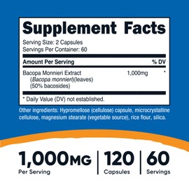 Nutricost Nutricost Bacopa Monnieri 1,000mg, 120 Capsules (60 Servings) - Non-GMO, Gluten Free, and Vegetarian Friendly