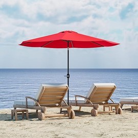 Greesum 9FT Patio Umbrella with Push Button Tilt and Crank, Outdoor Table Umbrella with 8 Sturdy Ribs, Market Table Parasol for Garden, Lawn, Backyard & Pool, Without Base, Red