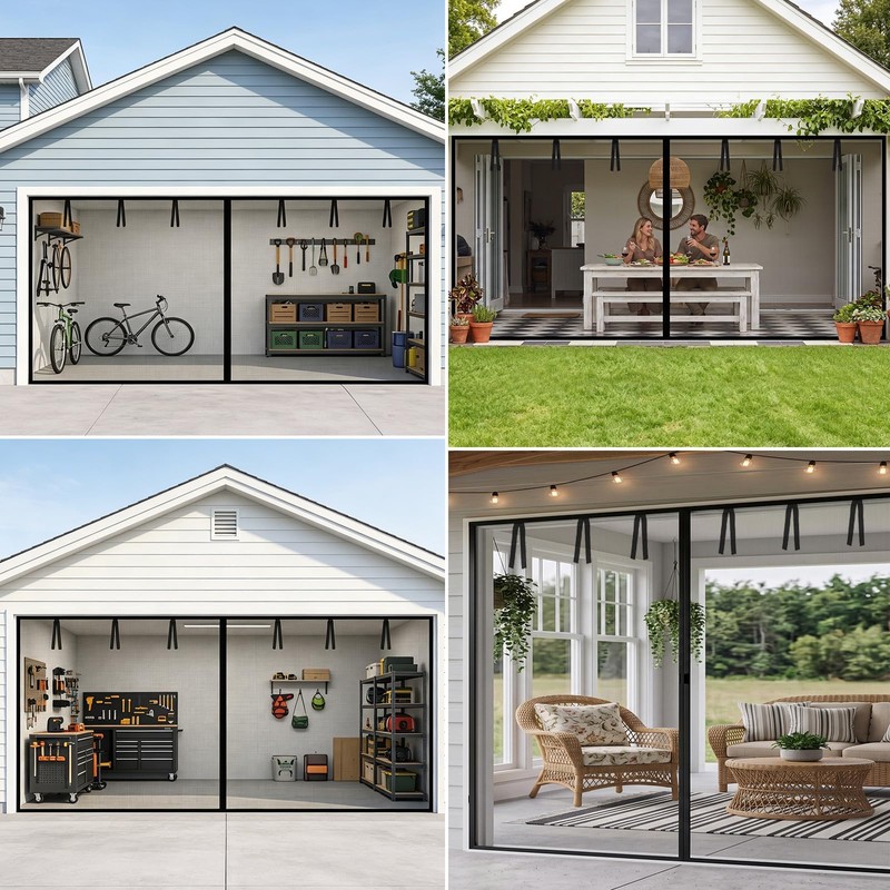 16x7FT Garage Door Screen for 2 Car