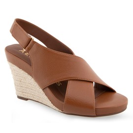 Aerosoles Women's Payton Wedge Sandal, Tan PU Leather, 9.5