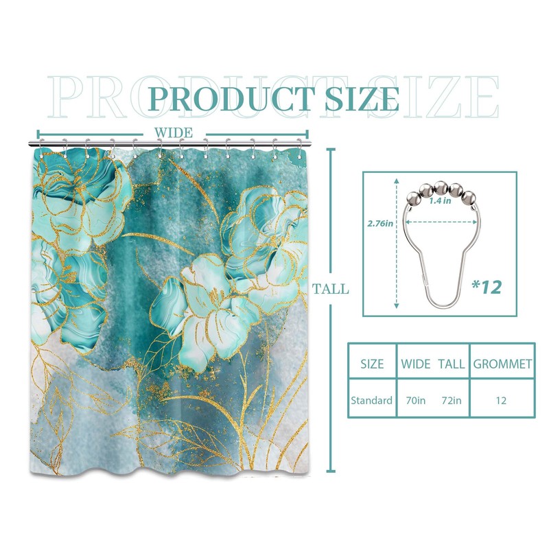Bxpaitx Turquoise Shower Curtain Aqua Teal and Gold Abstract Floral