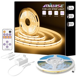 MIWISE COB LED Strip,2700K Warm White 20ft/6.1m,Dimmable Super Bright 24V LED Strip Light,CRI 90+ Flexible Tape Light with RF Remote Timer Function,for Shelf/Cabinet/Bedroom/TV DIY Lighting Project