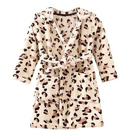 JZLPIN - Albornoz unisex con capucha para bebé, pijama de franela para niños y niñas, Café (Coffee Leopard), 3 Años