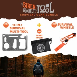 Tactiko Survival Siren and Multitool - Emergency Whistle & 10-in-1 Stainless Steel Pocket Tool with Carry Pouch - Essential Survival Gear Bundle for Camping, Hiking, and Outdoors - U.S. Company
