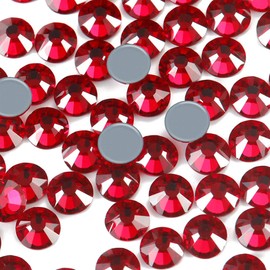 Dowarm Hotfix Crystal Rhinestones, Hot Fix Crystals for Crafts Clothes, Flatback Glass Crystal for Decoration, Round Gems (Siam/Red, SS6 1440PCS)