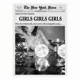 Black and White Wall Art-Hot Girls Drinking Champagne Poster, Trendy Vintage Canvas Print, Retro Newspaper-Inspired Bar Cart Decor for Girl Dorm Bathroom-11x14Inch Ready to Hang (Unframed)