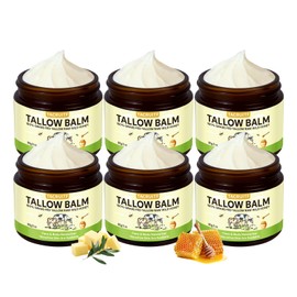 Organic Grass-Fed Beef Tallow & Raw Honey Balm – Handmade Whipped Moisturizer for Face & Body, Soothes Eczema, Rosacea, Dry & Sensitive Skin – Unscented, All-Natural, Chemical-Free (6 Packs / 12oz)