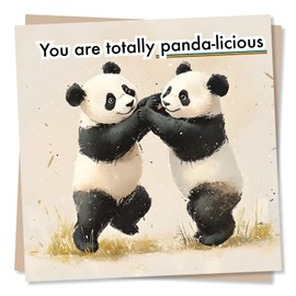 Adorable Happy Birthday or Anniversary or Appreciation Card for Loved One - Funny and Heartfelt - Panda Lover, Animals - You Are Panda-licious - For Friend, Bestie, Partner, Relative, Family