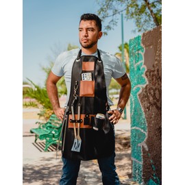 Don Pablo Mandil Parrillero con porta Cerveza- Delantal Unisex para Cocina, Chef, Barbacoa y Asador.(Marrón)