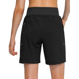 Obla Women's Hiking Cargo Shorts Zipper Pockets Soft High Waisted Quick Dry 7 Inch Long Shorts for Women Golf Athletic Summer (Black_L)