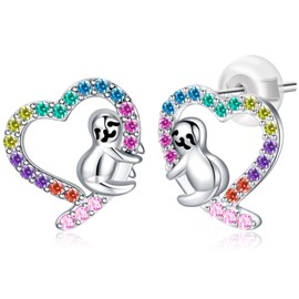 Sloth Stud Earrings for Girls Women 925 Sterling Silver Hypoallergenic Heart Earring Studs for Sensitive Ears Sloth Gifts for Girls.