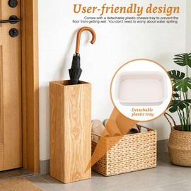 DOITOOL Wooden Umbrella Bucket Stand for Entryway Indoor Use 19.68X6.29X6.29In Compact Umbrella Storage Holder for Home Office with Open Design for Quick Drying