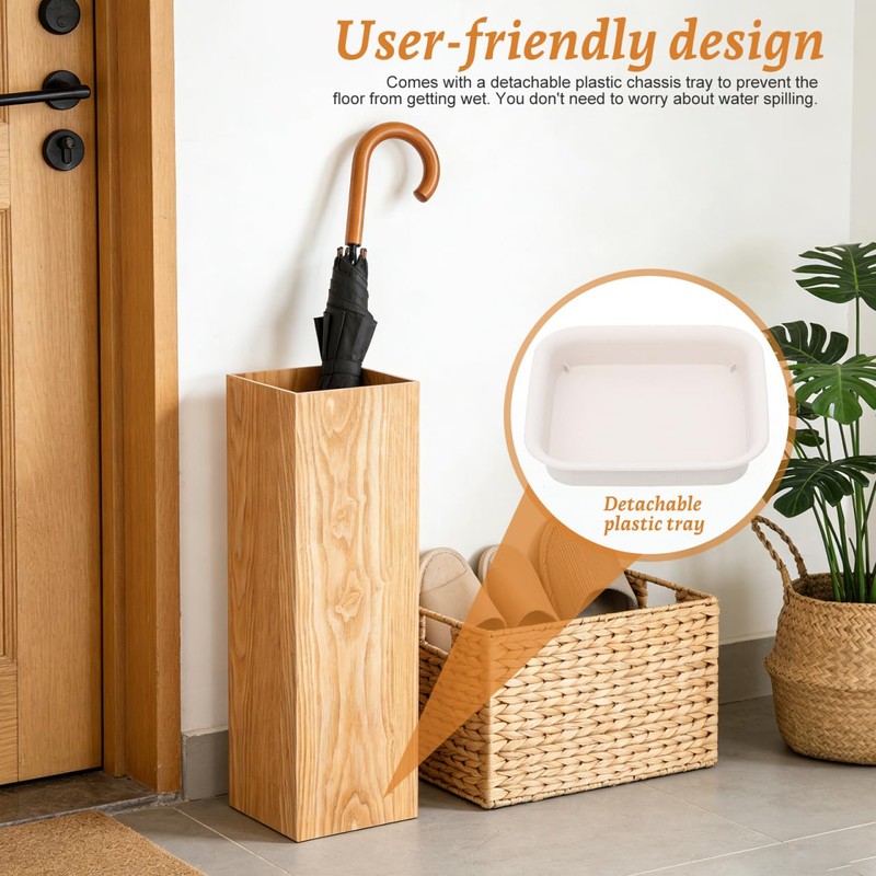 DOITOOL Wooden Umbrella Bucket Stand for Entryway Indoor Use 19.68X6.29X6.29In