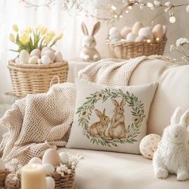 AACORS Easter Pillow Cover 16x16 Inch Bunny Garland Decorative Pillow Case Holiday Party Decorations for Home Sofa Couch AA695-16