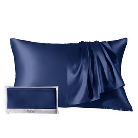 THXSILK 100% Pure Mulberry Silk Pillowcase for Hair and Skin Luxury 22 Momme Navy Blue Silk Pillow Cases with Hidden Zipper Closure, Toddler Size