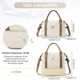 for Ryanair Cabin Bags 40x20x25 Underseat Cabin Bag Waterproof Travel Hand Luggage Bag Expandable Easyjet 45x36x20 Carry on Bag Weekend Overnight Bag for Women with Shoe Compartment,Light Beige