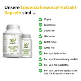 Dandelion Root Extract 500 mg | 60 Capsules | Vegan, Gluten Free, Lactose Free, No Additives (e.g. Magnesium Stearate) | SinoPlaSan