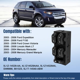 LCWRGS Power Window Switch for Ford F150 2004-2008, Expedition 2003-2006, Crown Victoria 2003-2008, Driver Side Master Switch, Black, Push Button, Manual Operation