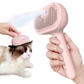 L&W BROS. Self-Cleaning Spray Cat Brush for Shedding, Removes Static Flying Hair, and Works Wonders for Both Long and Short-Haired Pets 2 In 1 Cleaning Brush for Cats And Dogs Grooming (Pink)