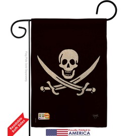 Calico Jack Rackham Burlap Garden Flag Coastal Pirate Ship Skull Treasure Map Carribean Jolly Blackbeard Small Decorative Gift Yard House Banner Double-Sided Made In USA 13 X 18.5