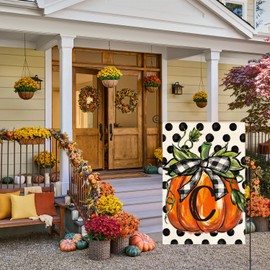 AVOIN colorlife Fall Monogram Letter C Garden Flag Polka Dot Pumpkin 12x18 Inch Double Sided Outside, Small Burlap Family Last Name Initial Yard Decoration