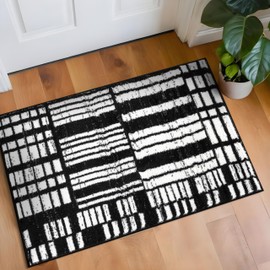 Rugshop Modern Black and White Geometric Area Rug Non-Shedding, Low Pile Indoor Carpet for Living Room, Bedroom, Office – Contemporary Abstract Pattern 2' x 3' Black